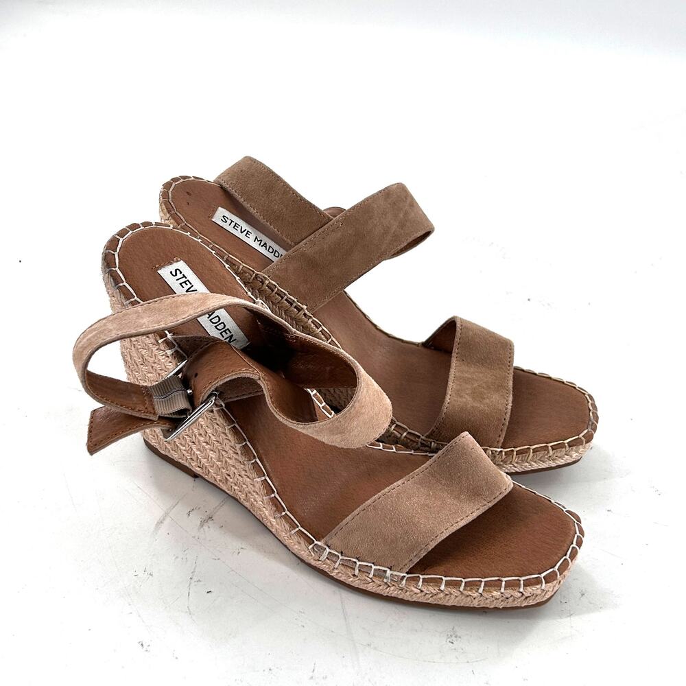 STEVE Madden Uri Espadrille Wedge Sandals 10 Tan Suede NWOT Heels Travel Resort